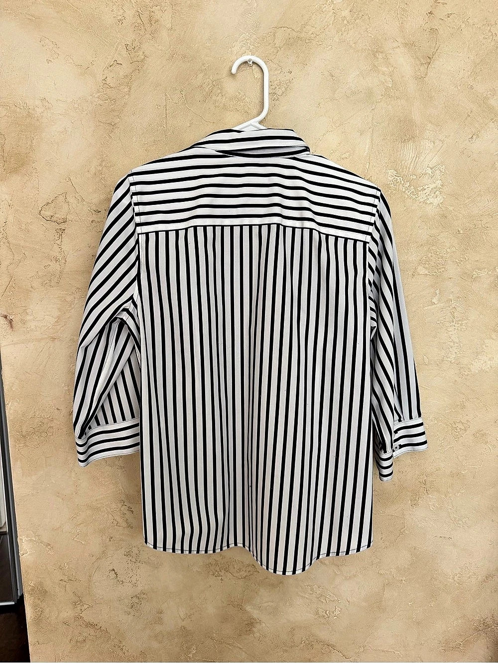 chico's No Iron Striped Shirt Button Down Top Black & White Size 1